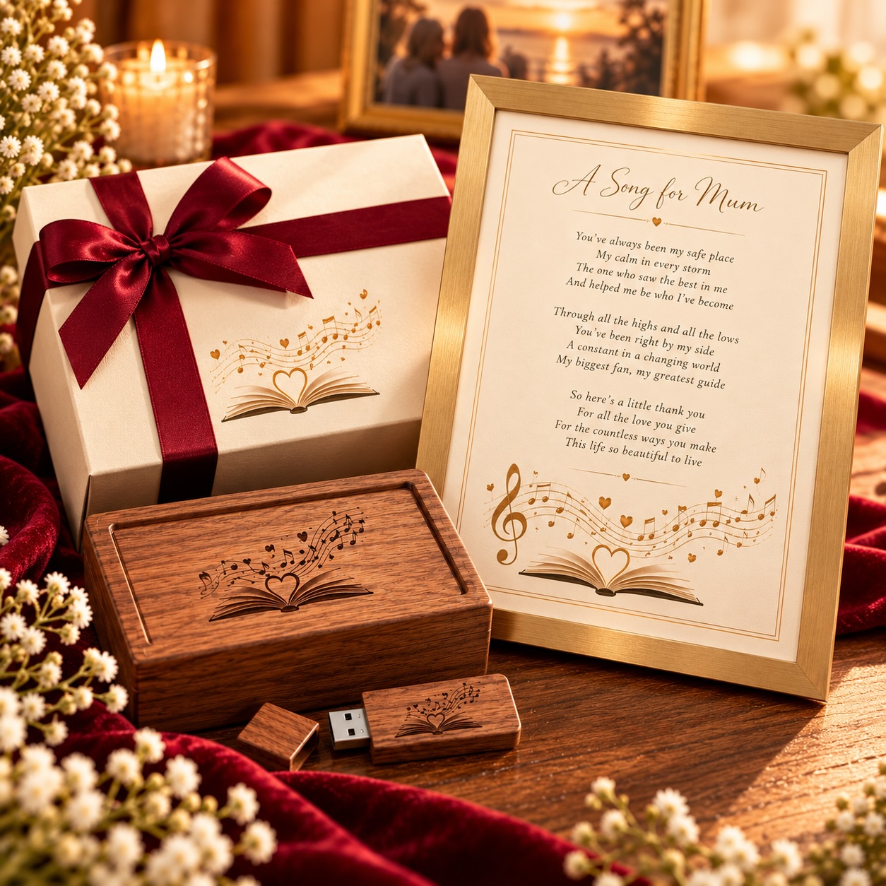The Keepsake Bundle: a gift box with framed song lyrics, keepsake tray and USB